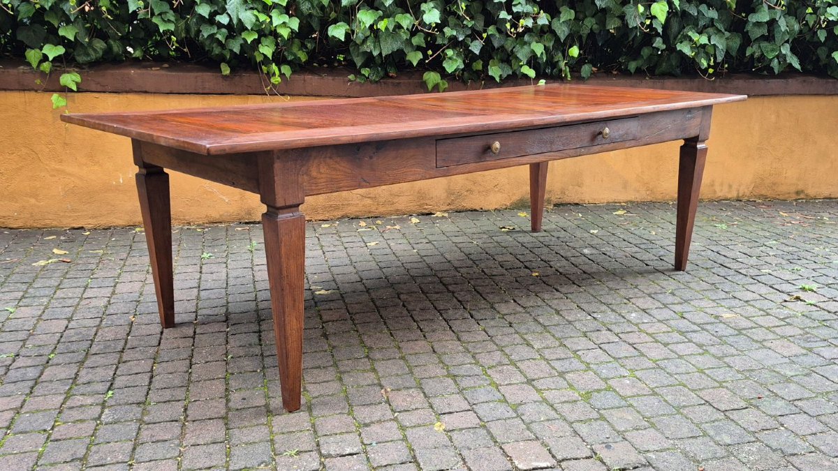 Large Antique Dining Table Made Of Walnut And Cherry Wood-photo-4