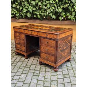 Antique Romagna Writing Desk With Threaded And Inlaid Worktop