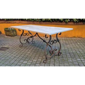 Outdoor/indoor Table In Wrought Iron And Marble