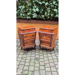 Pair Of Antique Venetian Urn-shaped Bedside Tables In Walnut