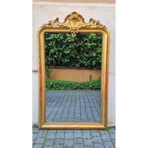 Miroir ancien en bois doré avec motif de scorpion au dos