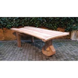 Table de salle à manger ancienne en noyer, merisier et chêne de Toscane
