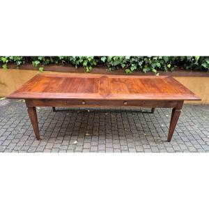 Large Antique Dining Table Made Of Walnut And Cherry Wood