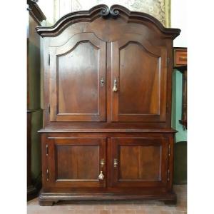 Antique Piedmontese Two-body Sideboard In Walnut