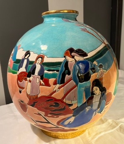 Grand Vase Boule en céramique de Longwy Hommage à Paul Gauguin 33/50 Dimension 38cm Date 2003-photo-2