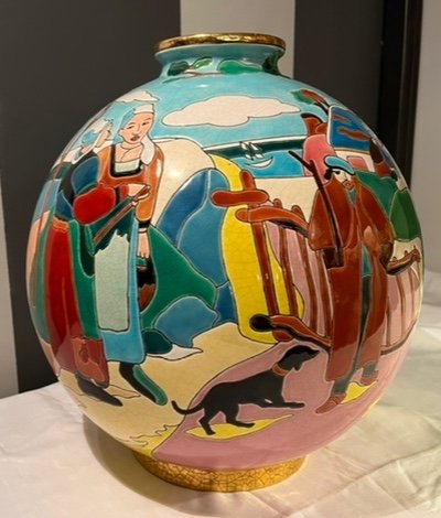 Grand Vase Boule en céramique de Longwy Hommage à Paul Gauguin 33/50 Dimension 38cm Date 2003-photo-3