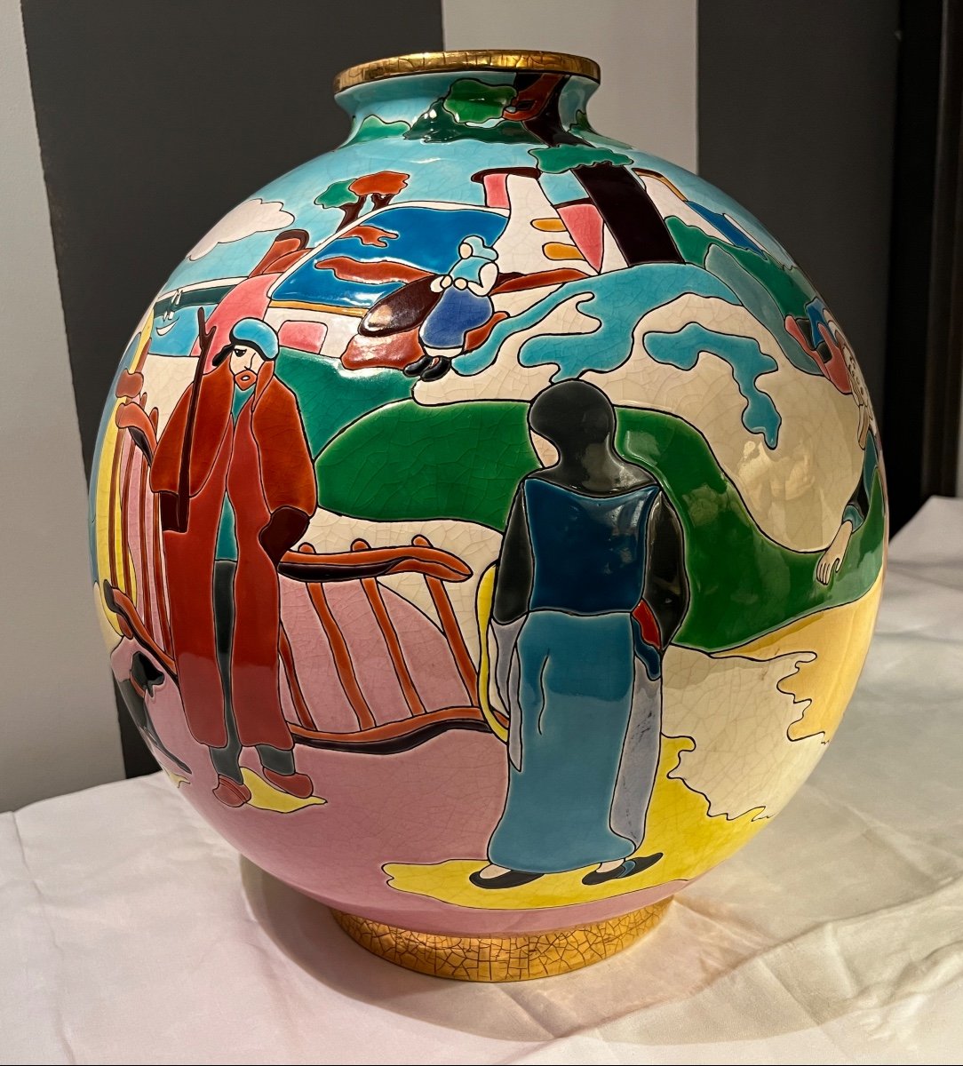Grand Vase Boule en céramique de Longwy Hommage à Paul Gauguin 33/50 Dimension 38cm Date 2003-photo-4