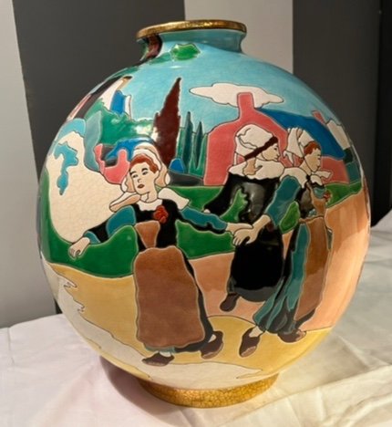 Grand Vase Boule en céramique de Longwy Hommage à Paul Gauguin 33/50 Dimension 38cm Date 2003
