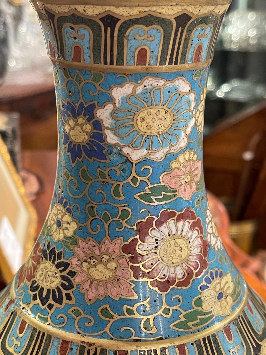Vase Bronze Cloisonné Asie Chine -photo-4