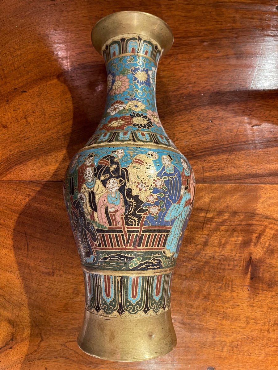 Vase Bronze Cloisonné Asie Chine 