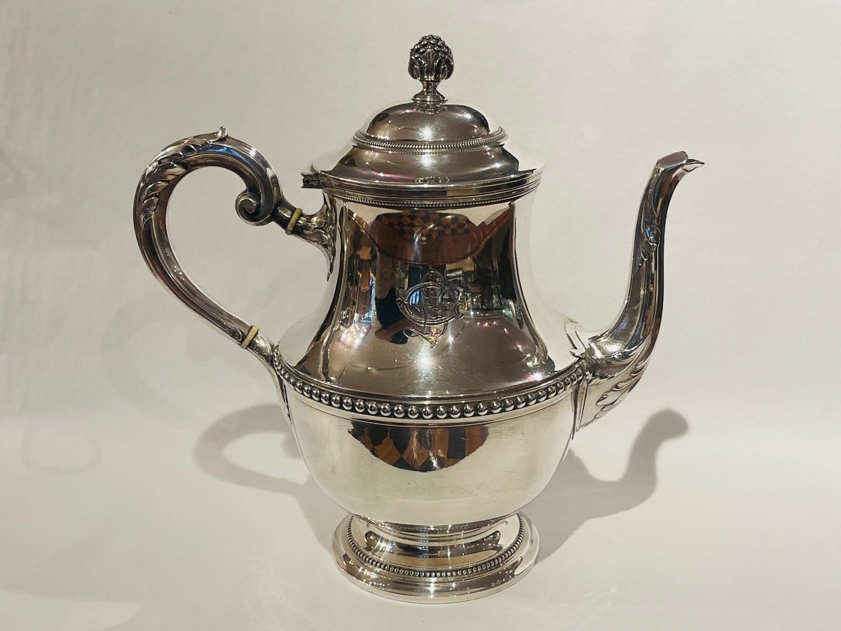Puiforcat Teapot Louis XVI Pearl Decor Sterling Silver