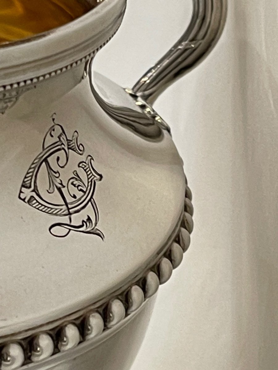 Louis XVI Style Sugar Bowl Puiforcat Beads Sterling Silver-photo-2