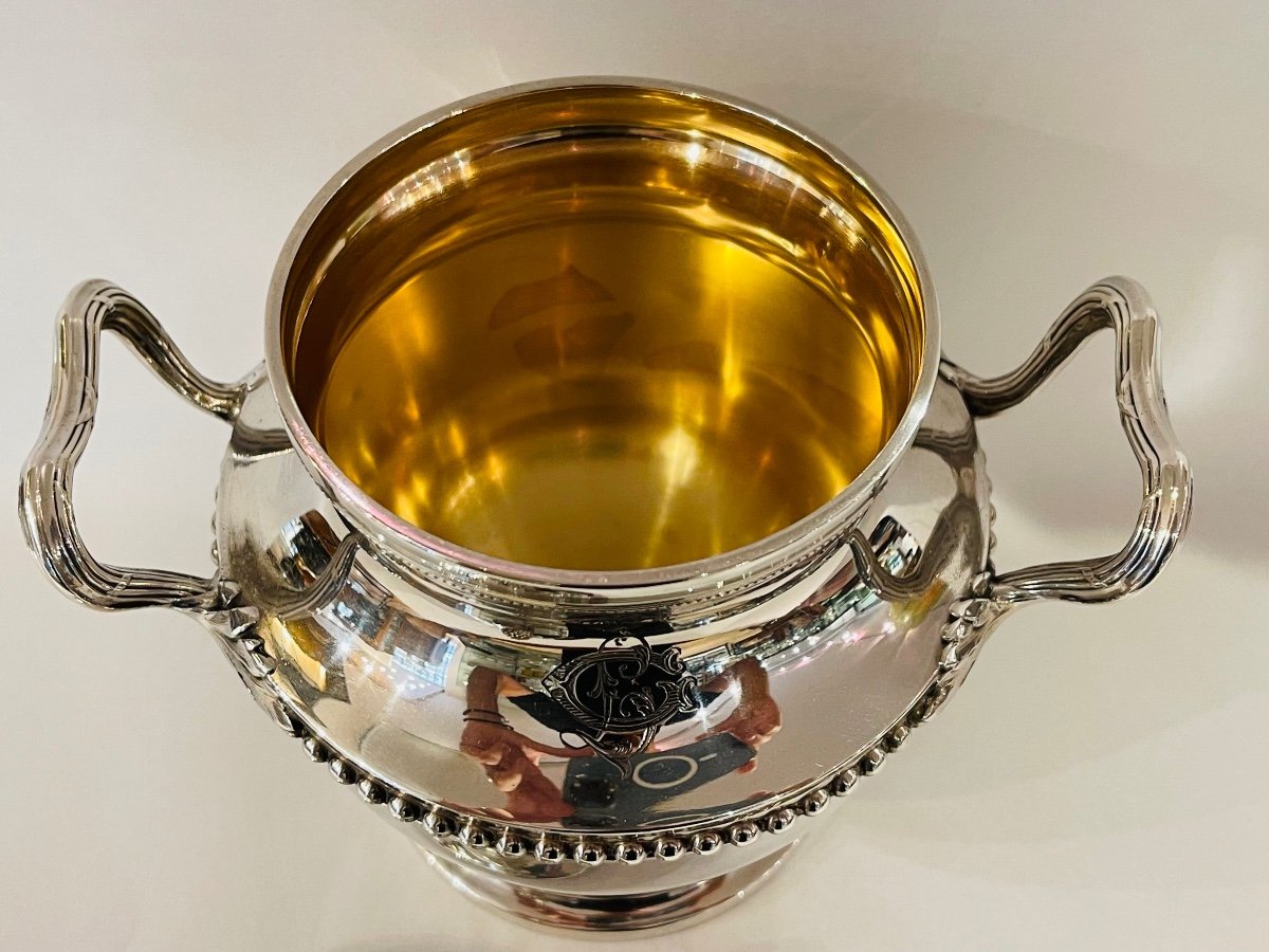 Louis XVI Style Sugar Bowl Puiforcat Beads Sterling Silver-photo-4