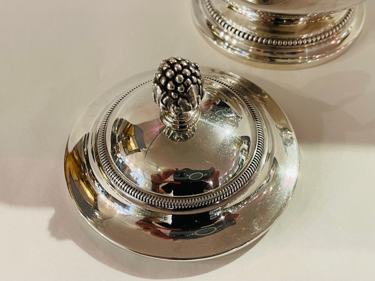 Louis XVI Style Sugar Bowl Puiforcat Beads Sterling Silver-photo-1