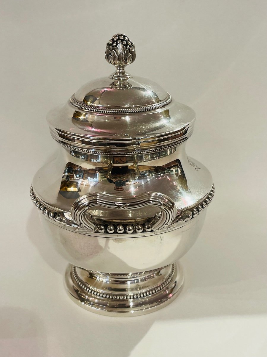 Louis XVI Style Sugar Bowl Puiforcat Beads Sterling Silver-photo-3
