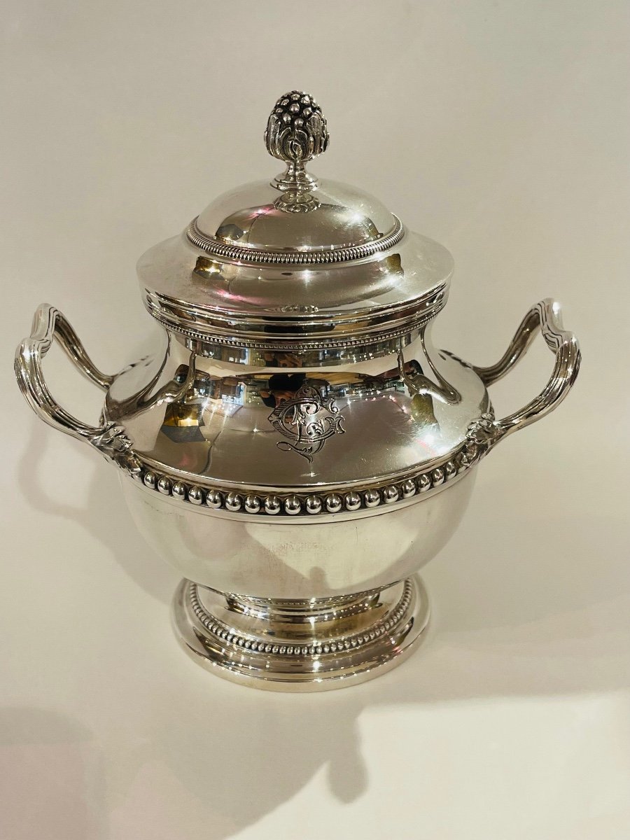 Louis XVI Style Sugar Bowl Puiforcat Beads Sterling Silver