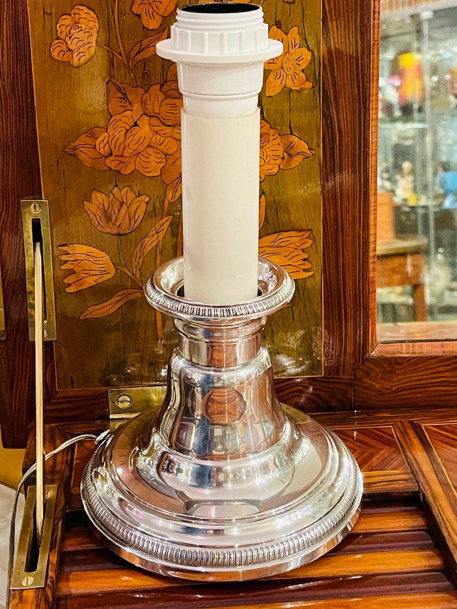 Candle Holder Lamp Base In Silver Minerva Goldsmith Henin-photo-3