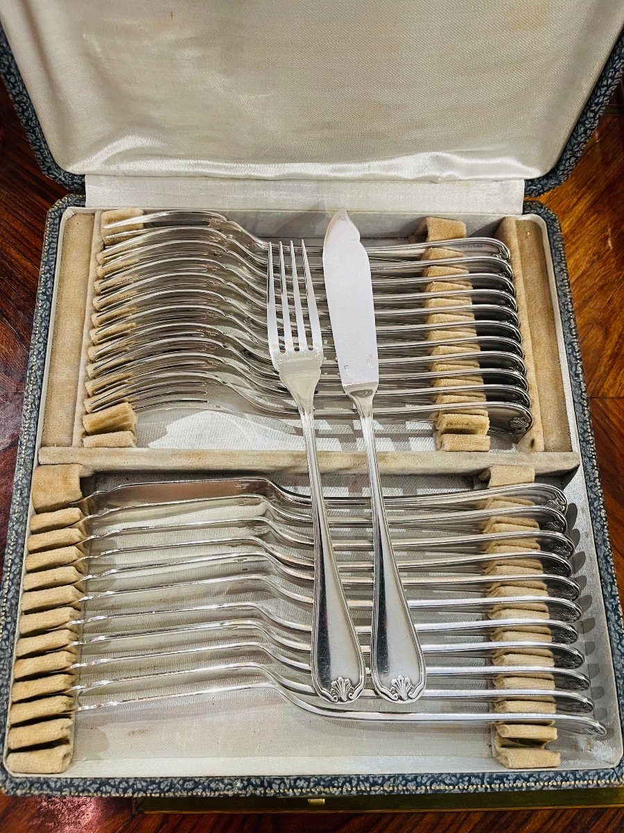 Housewife Fish Cutlery Christofle Marot Silver Metal 