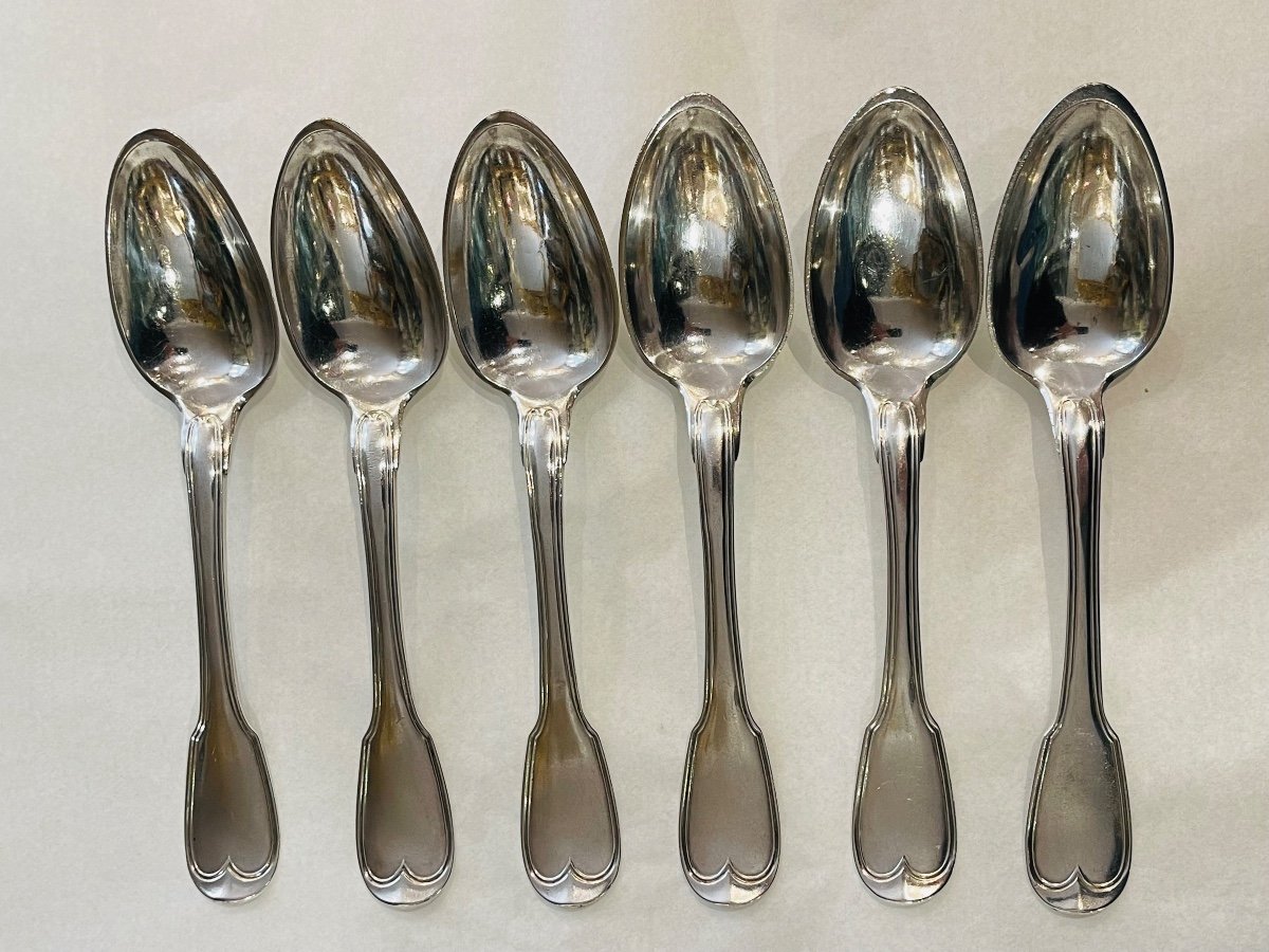 6 Table Cutlery With Crown And Coat Of Arms Late 18th Early 19th Silver 1st Coq Au Filet-photo-3