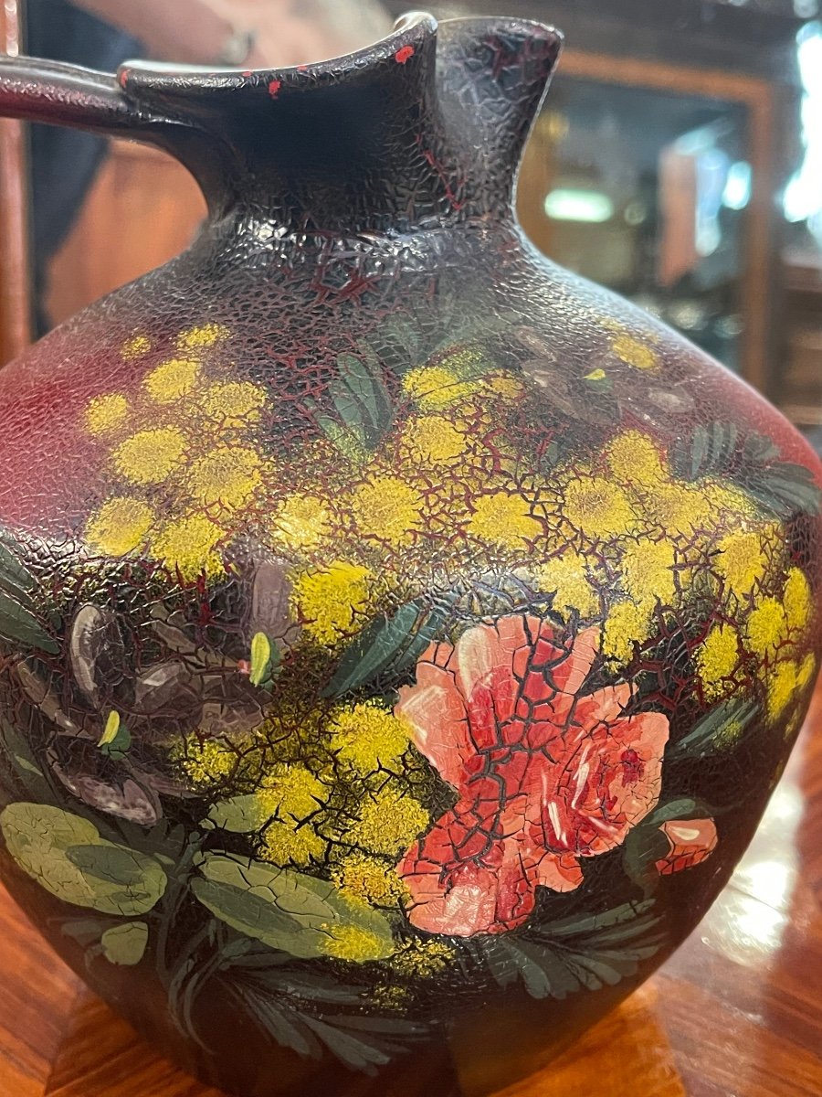 Mayor Ceramic Pitcher In Nice Vallauris Style Vintage Mimosa Decor.-photo-1