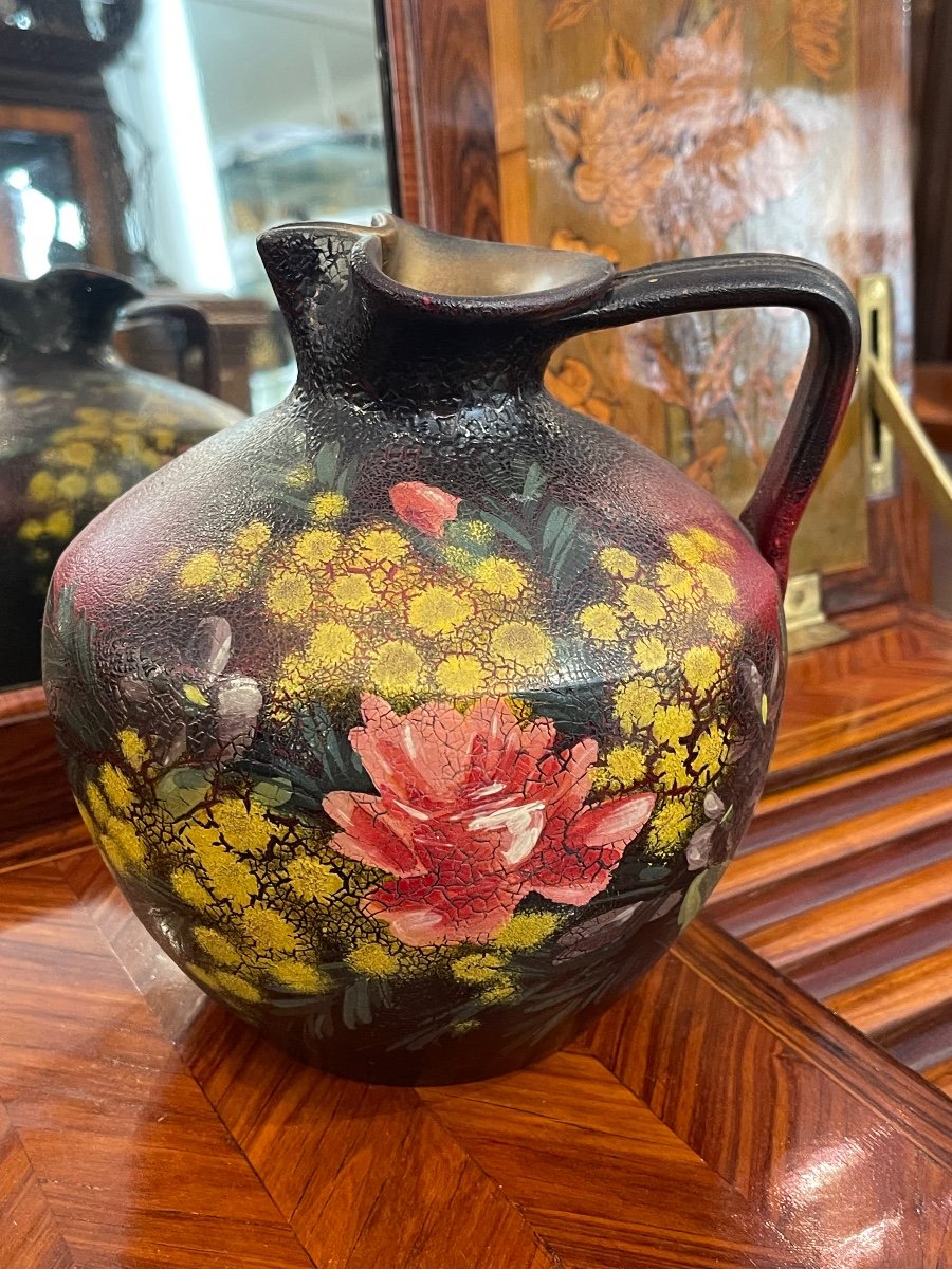 Mayor Ceramic Pitcher In Nice Vallauris Style Vintage Mimosa Decor.