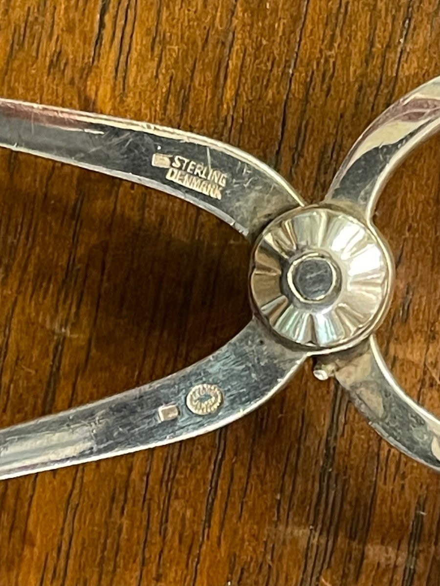 Georg Jensen Danemark Pince à Sucre Argent Massif Vintage-photo-2