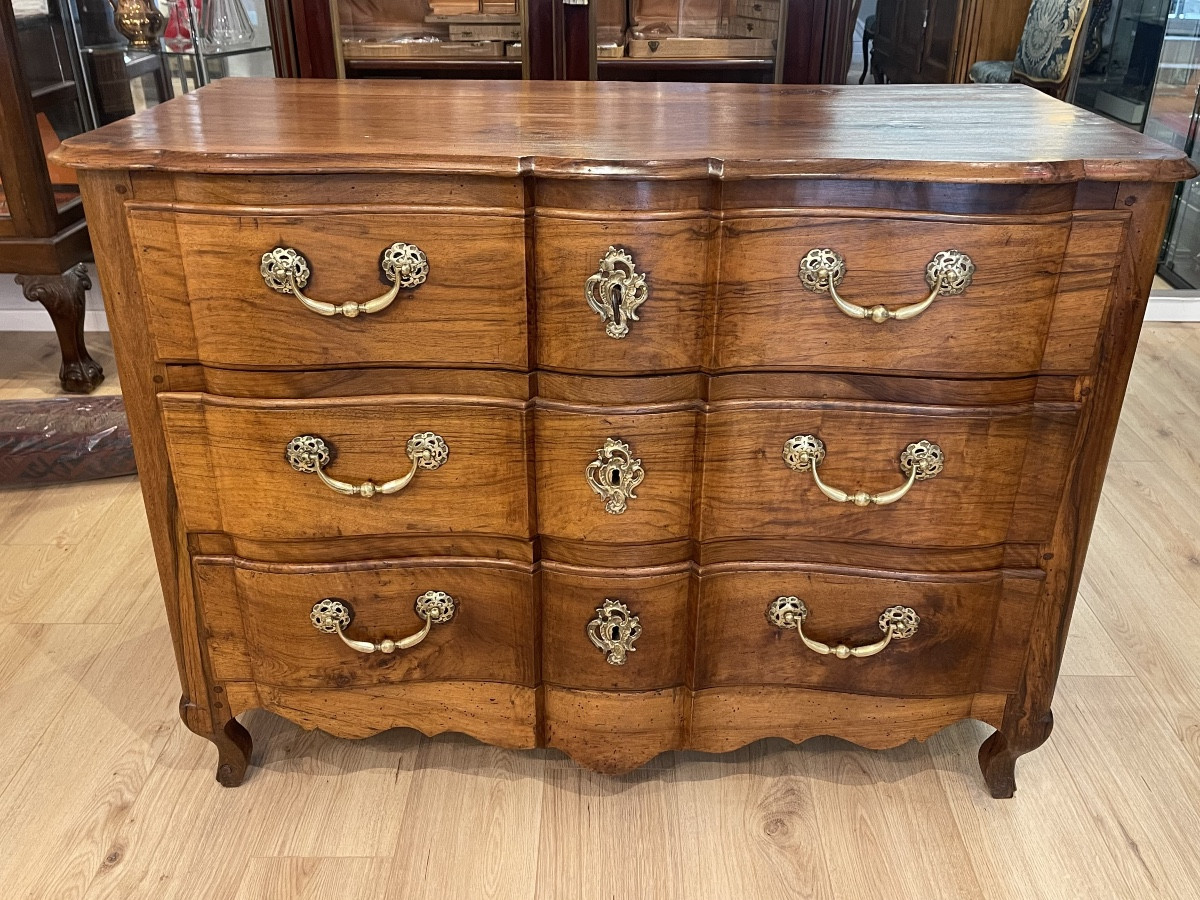 Louis XV Arbalète Chest Of Drawers 18th Century Solid Walnut 