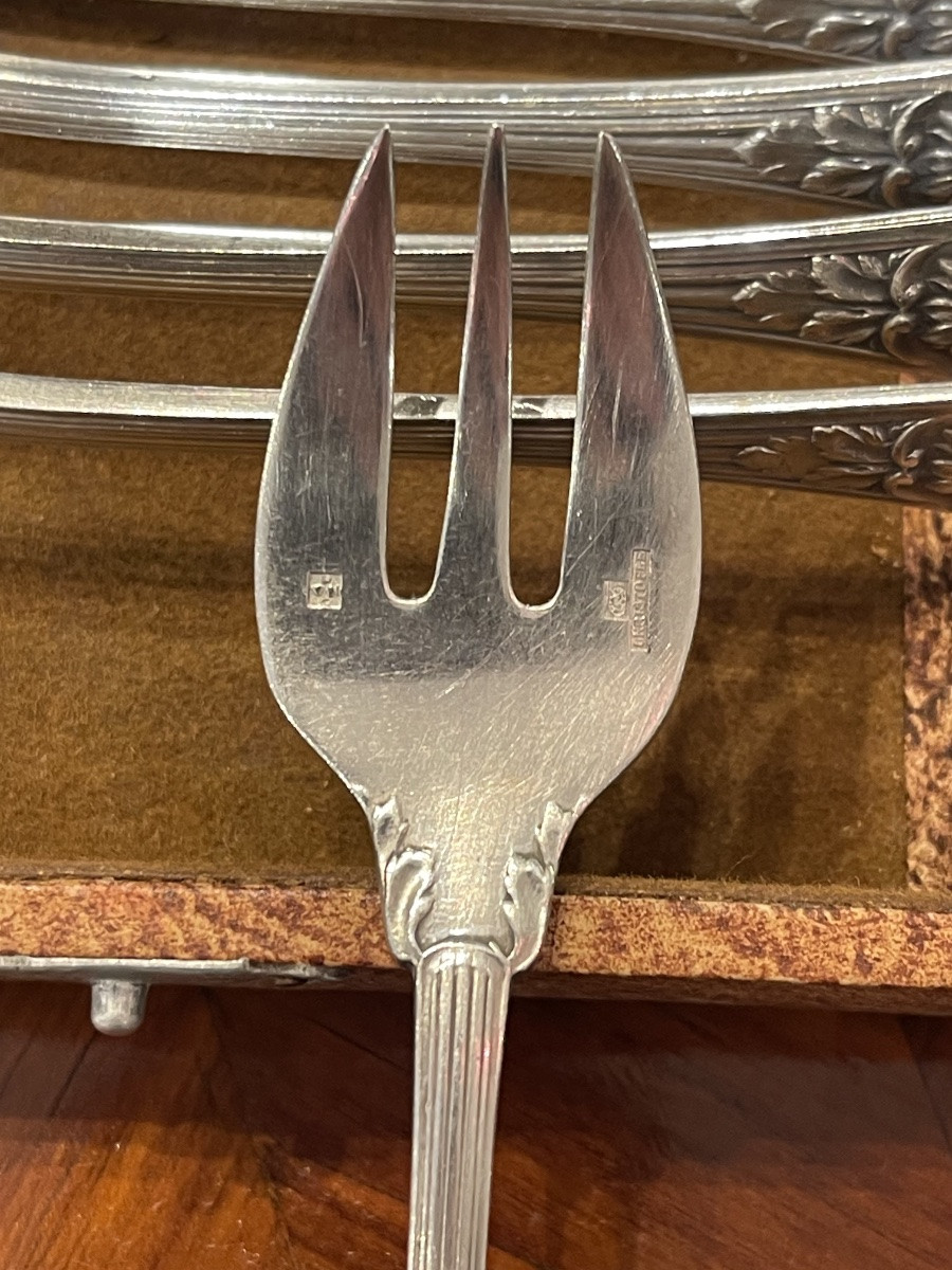 12 Christofle Trianon Silver-plated Oyster Forks-photo-3
