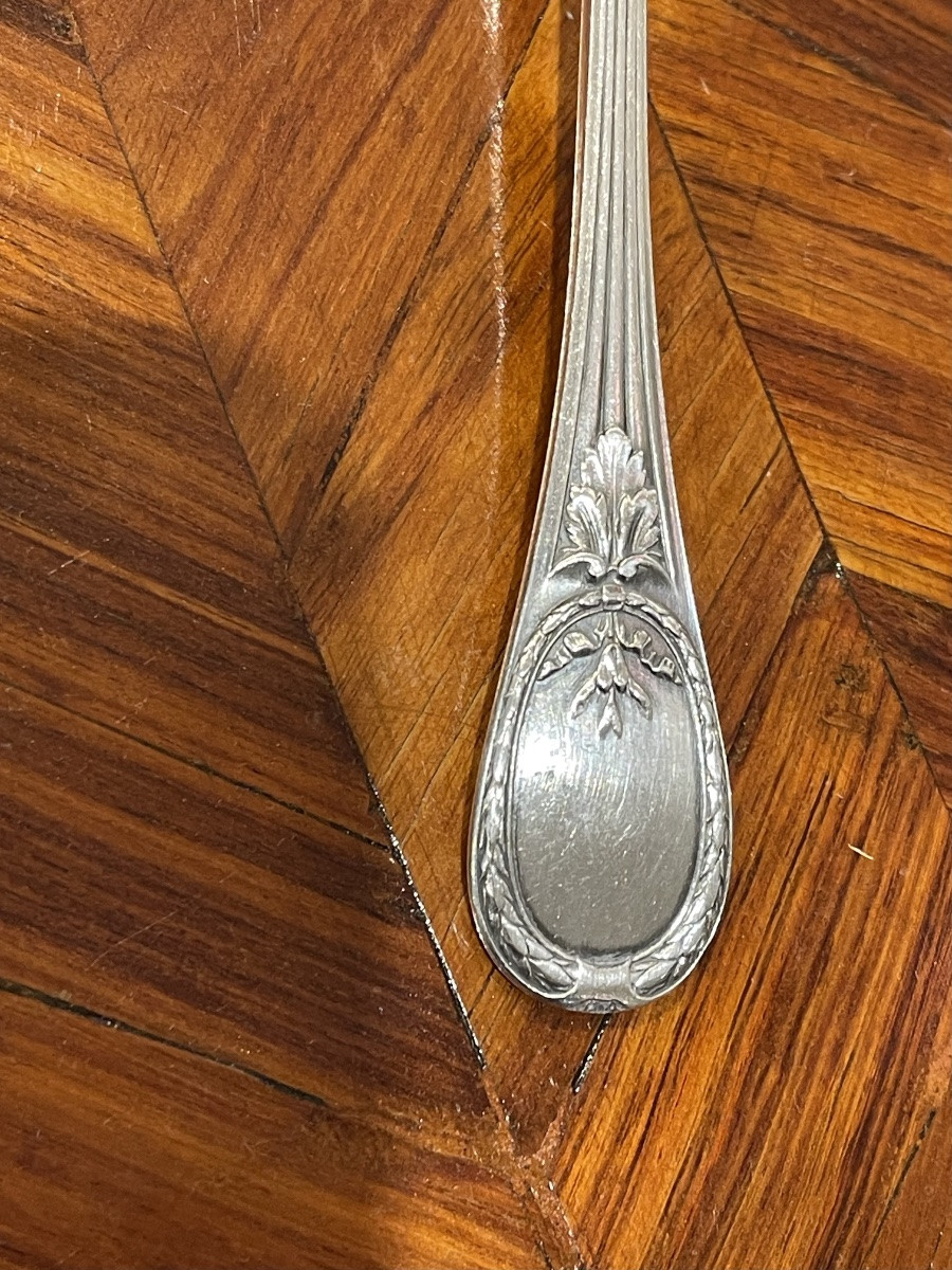 12 Christofle Trianon Silver-plated Oyster Forks-photo-4