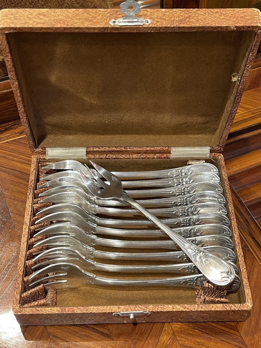 12 Christofle Trianon Silver-plated Oyster Forks