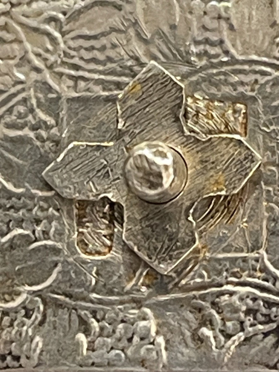Flacon miniature sur plateau et fleurs lotus argent Chine -photo-2