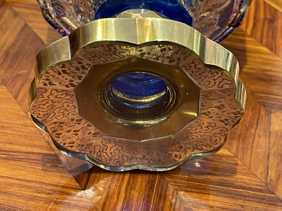 Blue And Gold Crystal Carafe Bohemian Franz Heide -photo-1