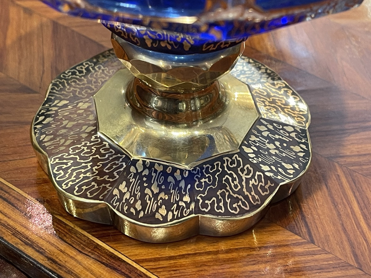 Blue And Gold Crystal Carafe Bohemian Franz Heide -photo-3