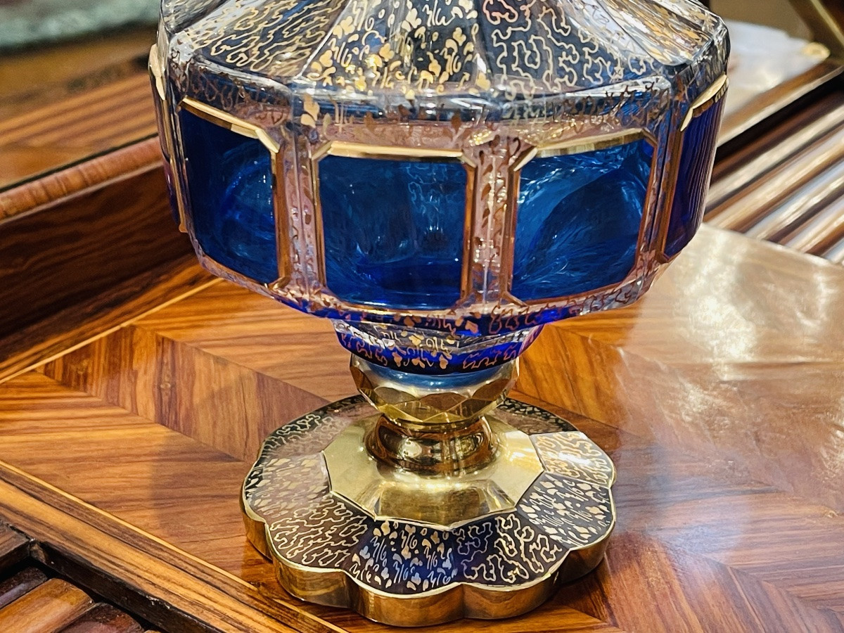 Blue And Gold Crystal Carafe Bohemian Franz Heide -photo-6