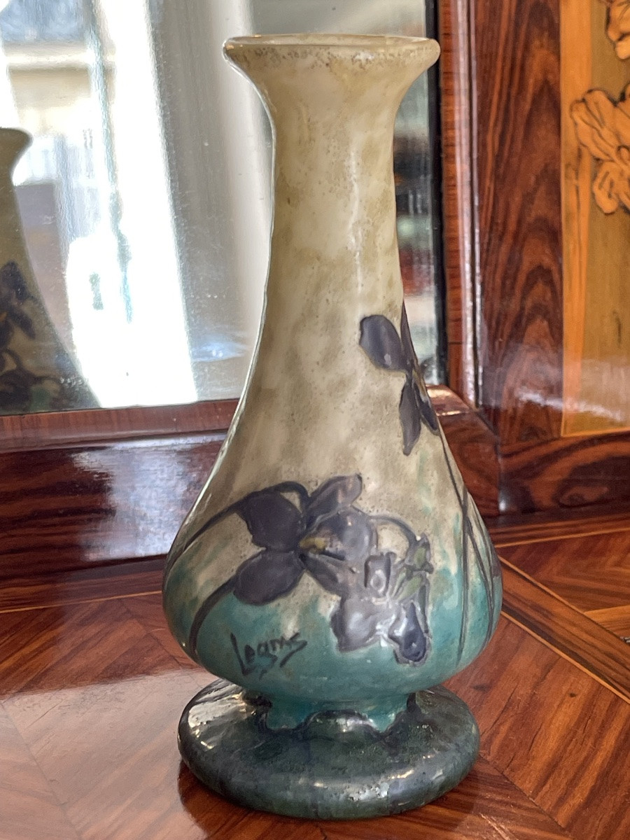 Legras Glass Vase Decorated With Violets, Emerald Art Nouveau Series-photo-4