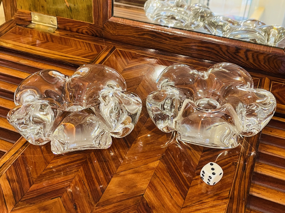 Daum 2 Large Vintage Crystal Candlesticks 