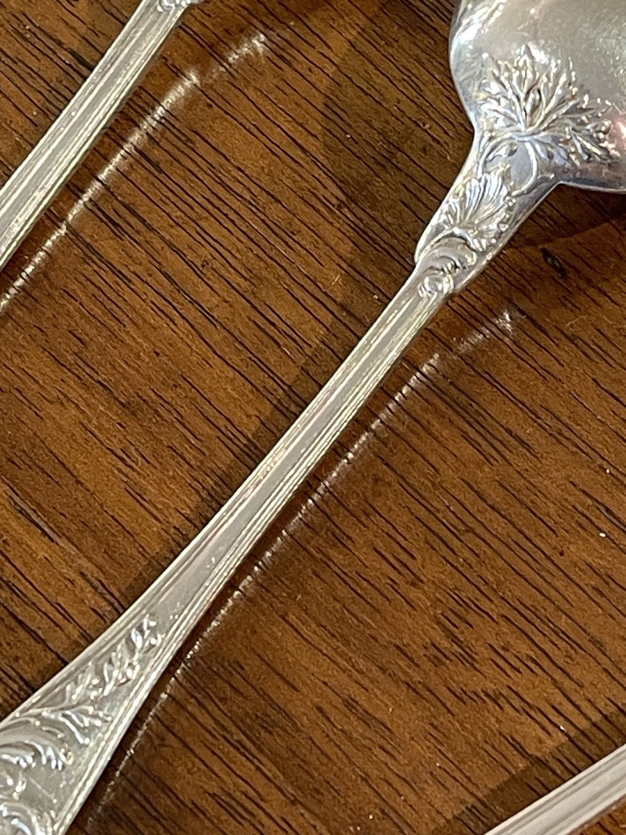 6 Small Louis XV Style Silver Minerva Spoons-photo-4