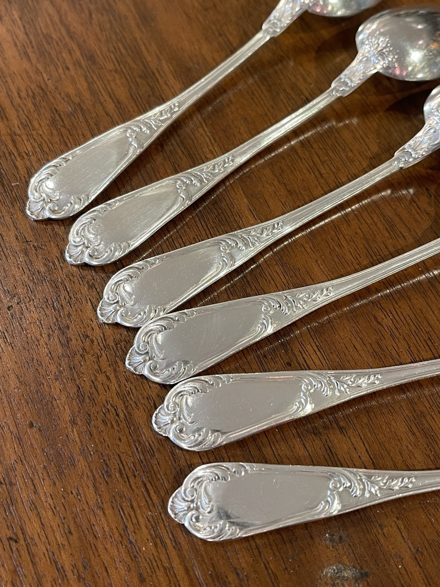 6 Small Louis XV Style Silver Minerva Spoons-photo-1