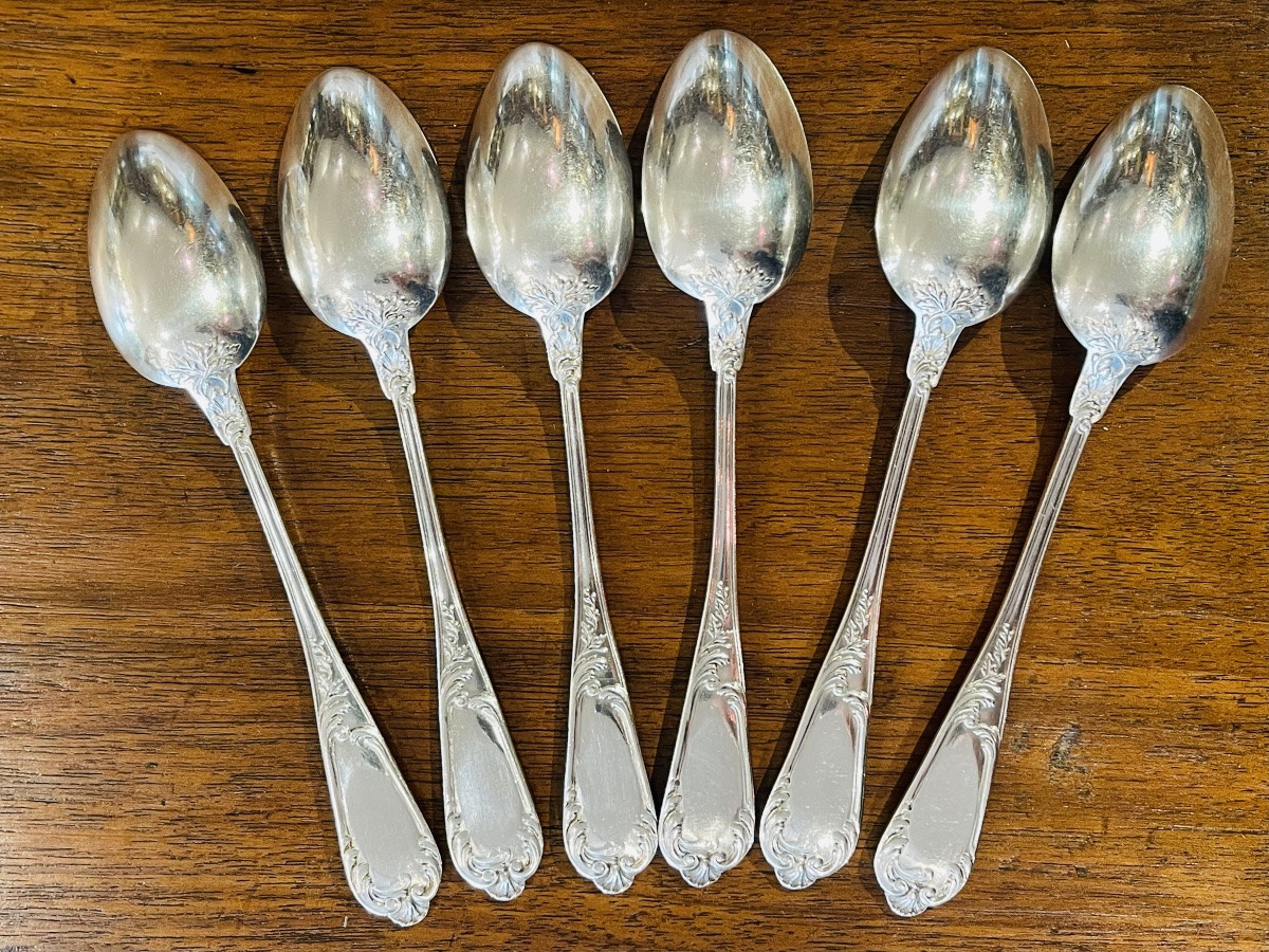 6 Small Louis XV Style Silver Minerva Spoons-photo-2