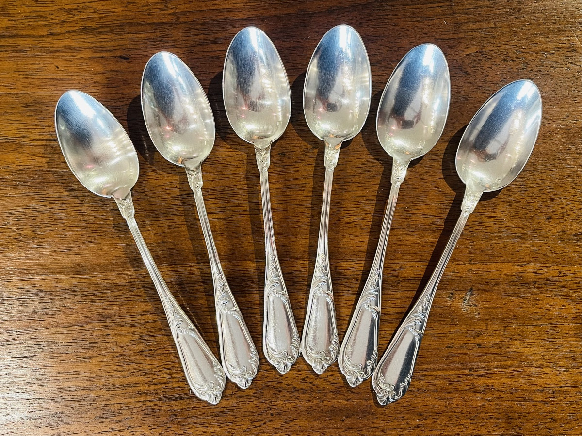 6 Small Louis XV Style Silver Minerva Spoons