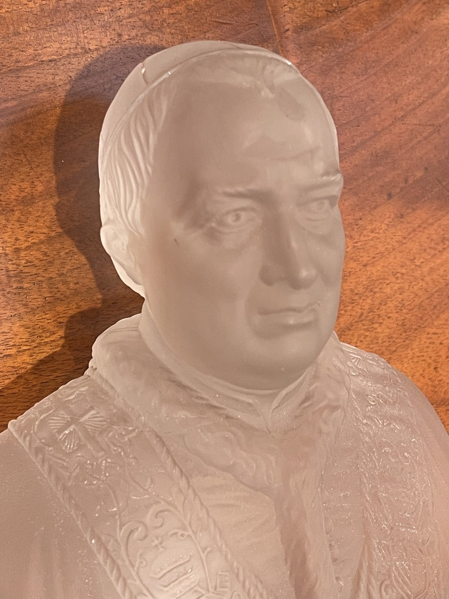 Pope Pius IX Bust In Matte And Shiny Crystal On A Baccarat Brass Base-photo-4