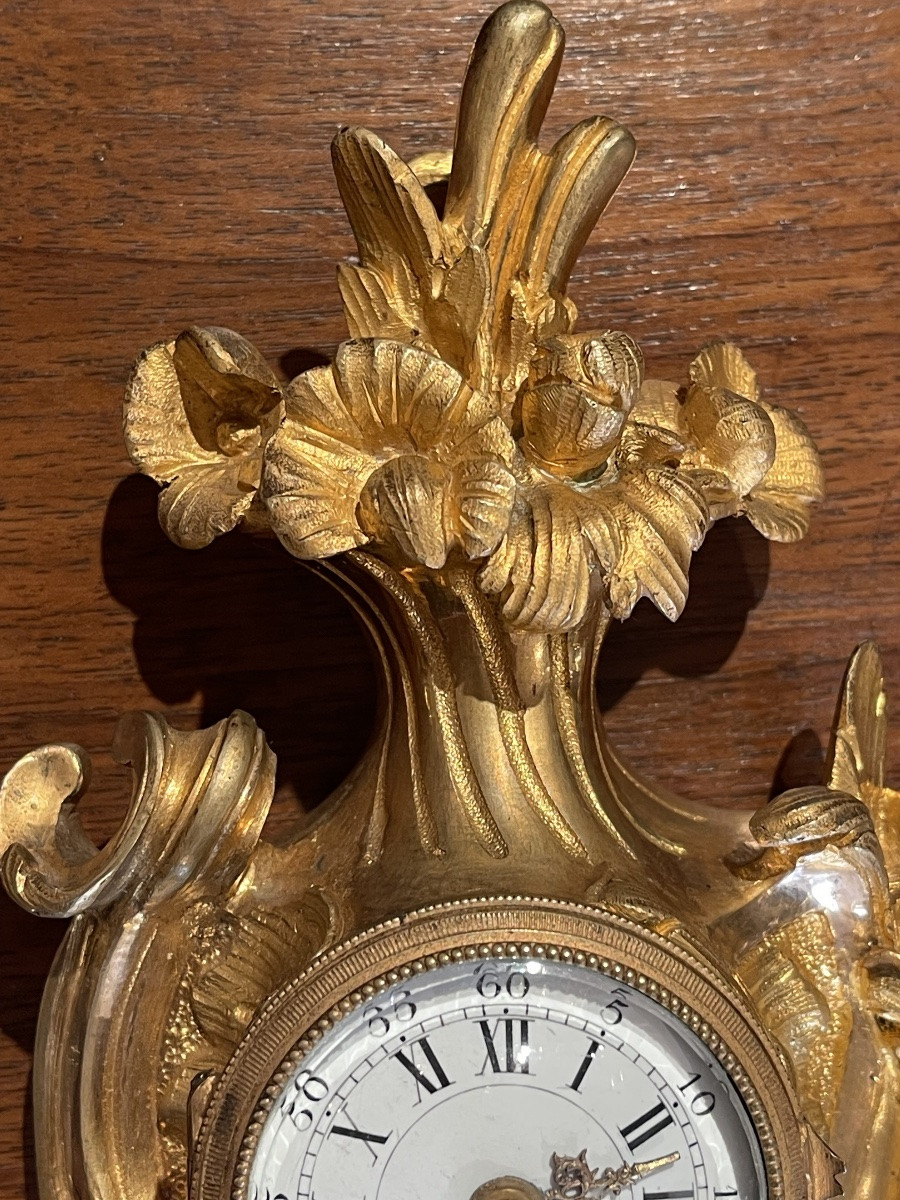 Cartel d’applique miniature en bronze doré style Louis XV-photo-3