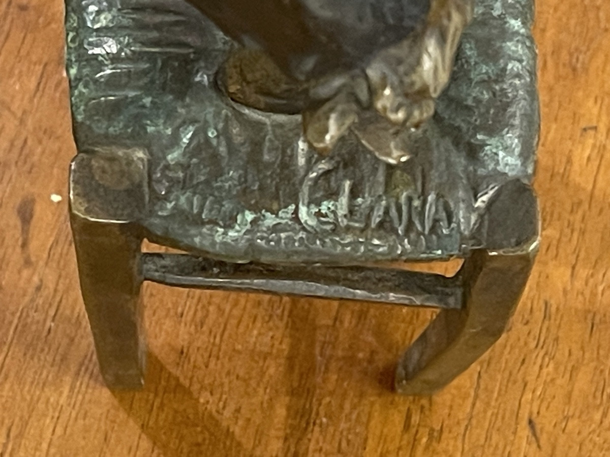 Bronze jeune enfant à la poupée signé Clara -photo-2
