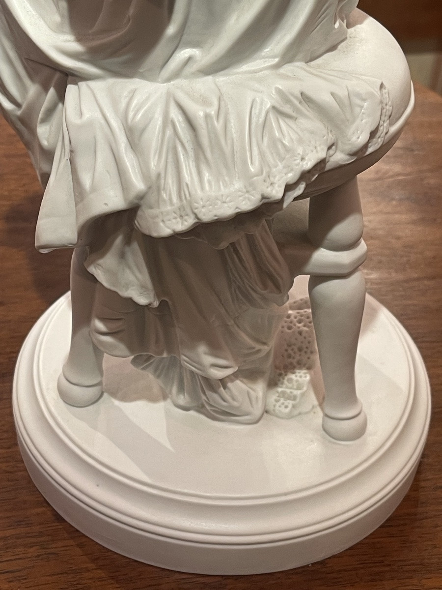 Statue en biscuit 1900  hauteur 39 cm jeune fille à la lecture et au tricot-photo-7