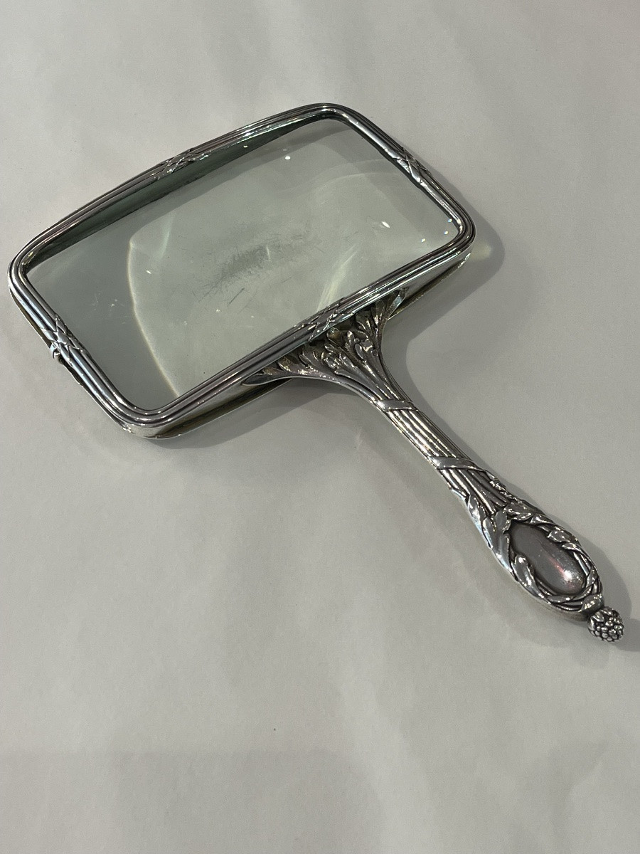 Large Silver Magnifying Glass In Louis XVI Style With Crossed Ribbons -photo-2