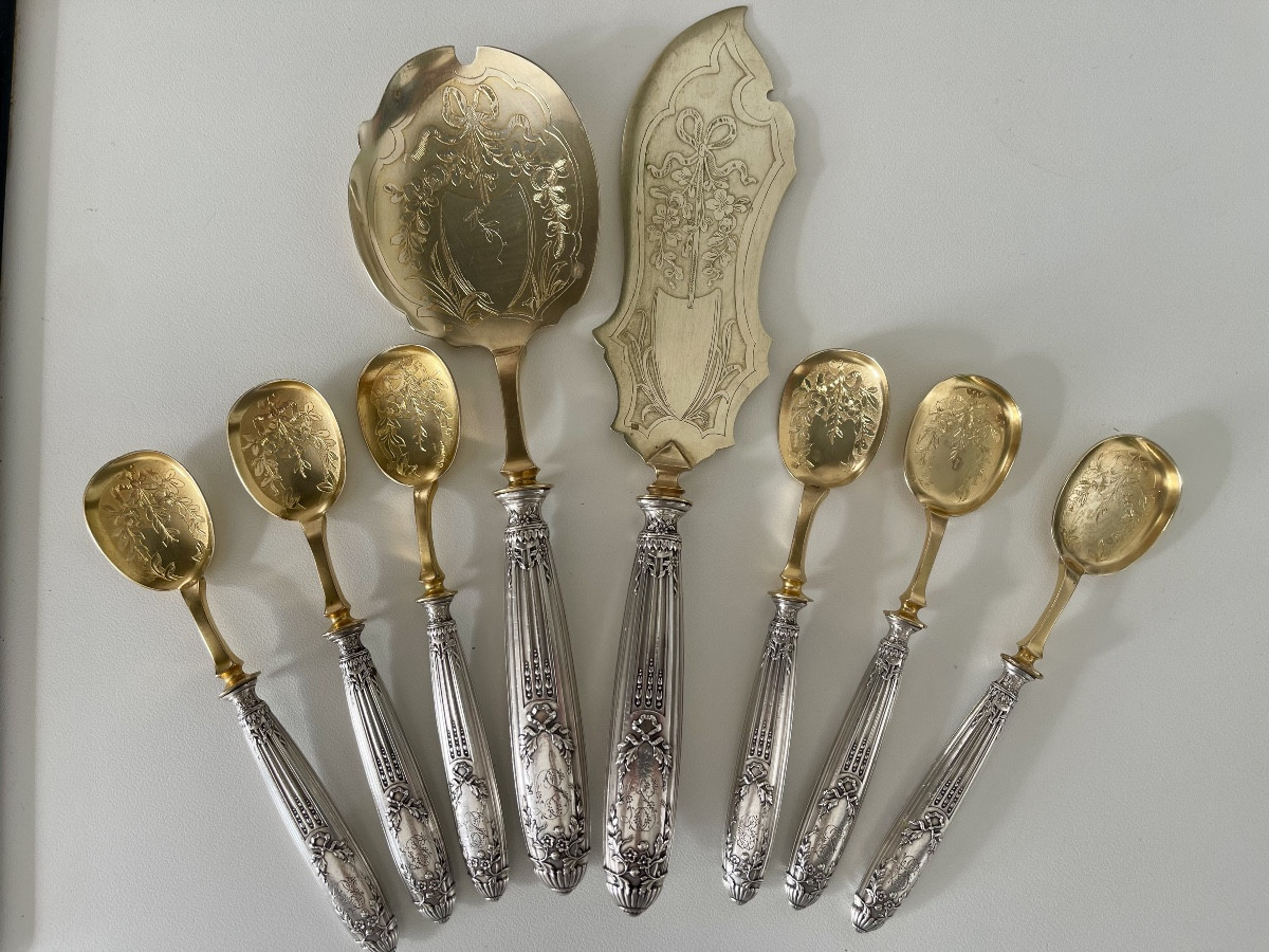 Service à glace 6cuilleres et pelles manches Minerve  