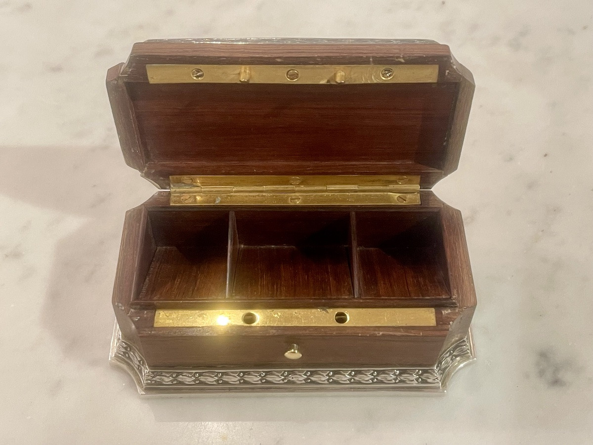Boîte à timbres argent minerve et Palissandre style Louis XVI-photo-2