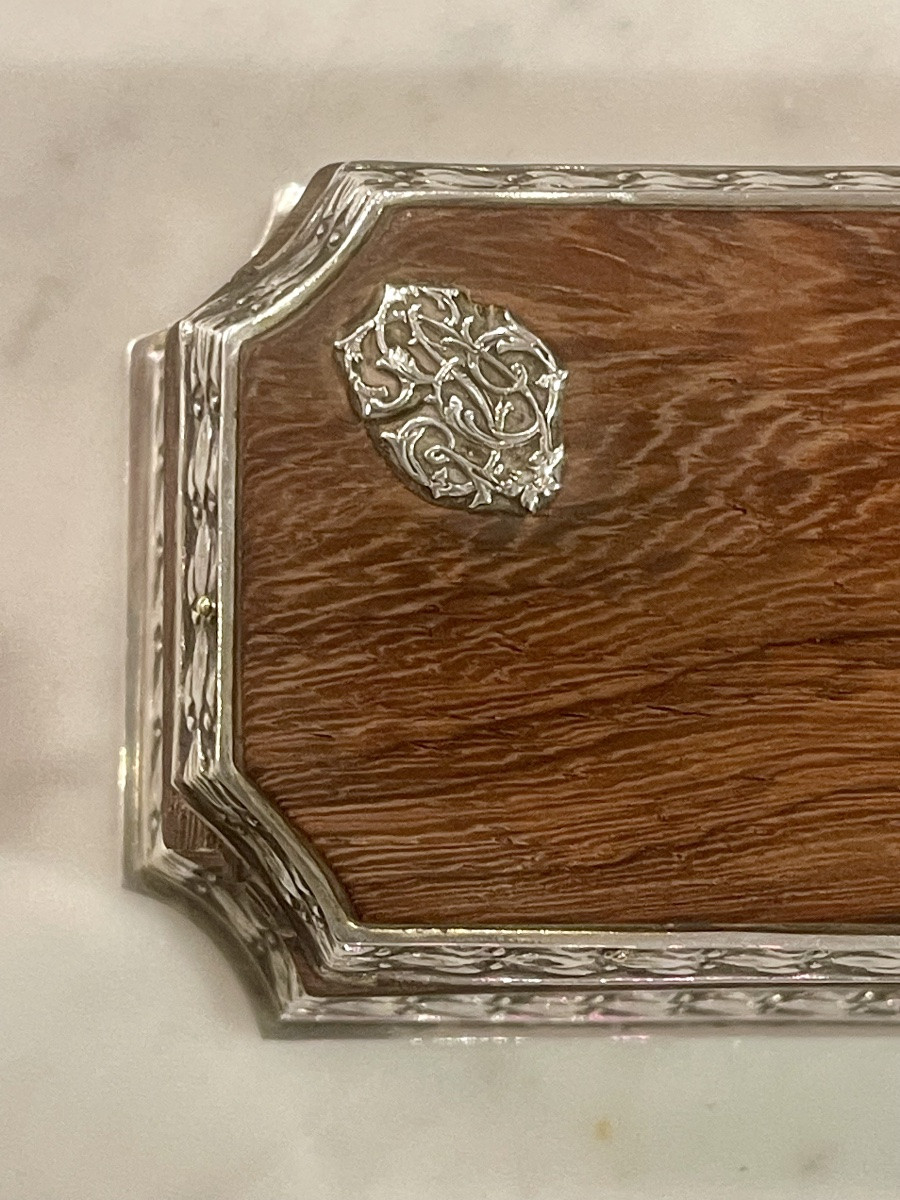 Boîte à timbres argent minerve et Palissandre style Louis XVI-photo-4