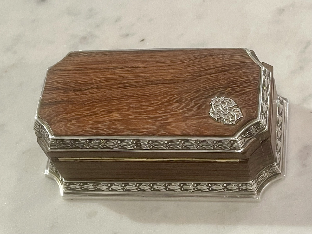 Boîte à timbres argent minerve et Palissandre style Louis XVI-photo-2