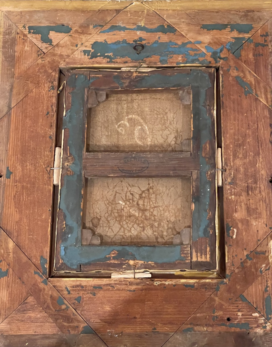 Portrait Of An Interior Scene, Oil On Canvas, 19th Century, With A Gilt Frame, Young Woman Playing The Lute-photo-1